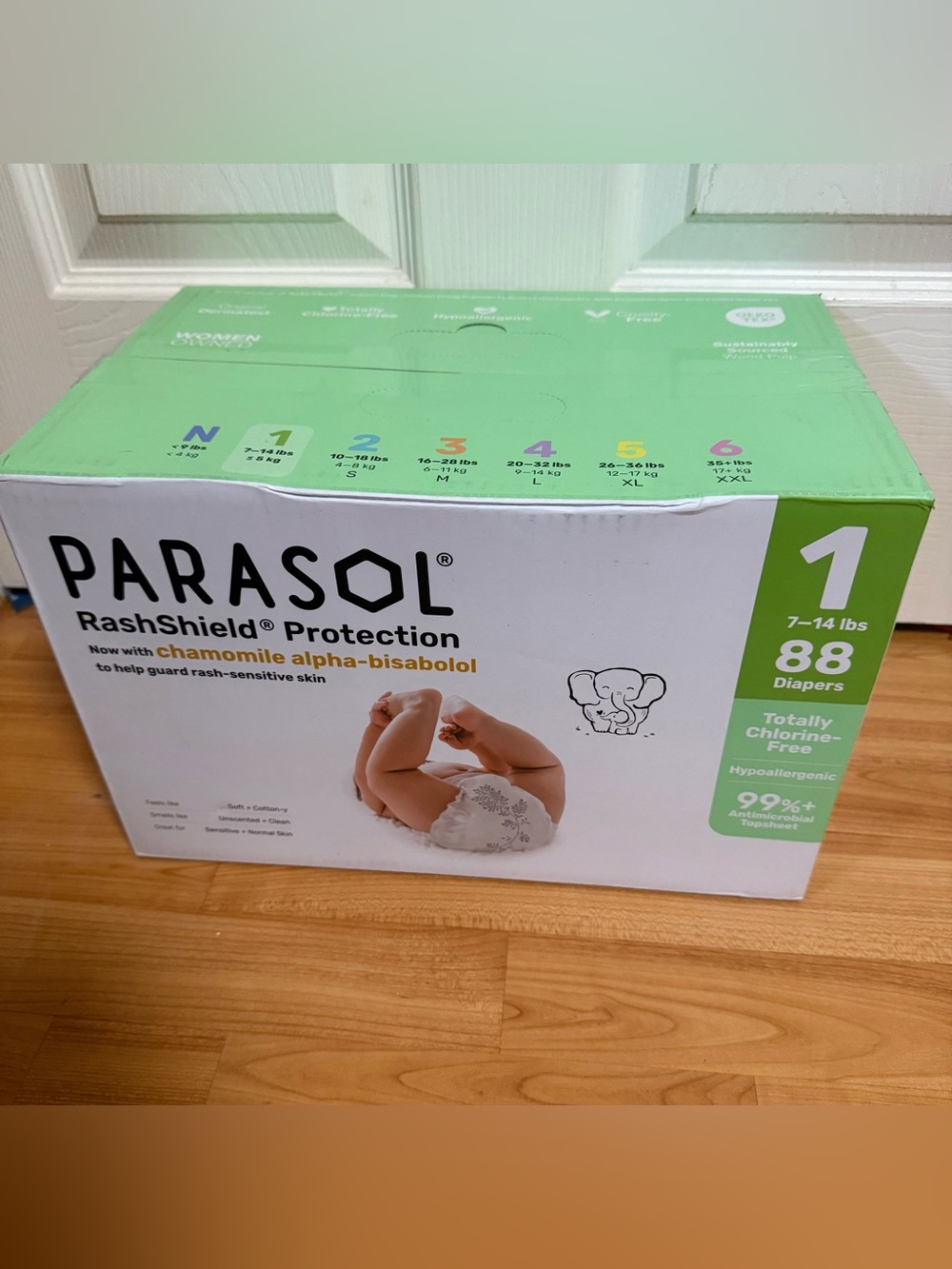 Parasol RashShield Baby Diapers Size 1 - Green (88 Count